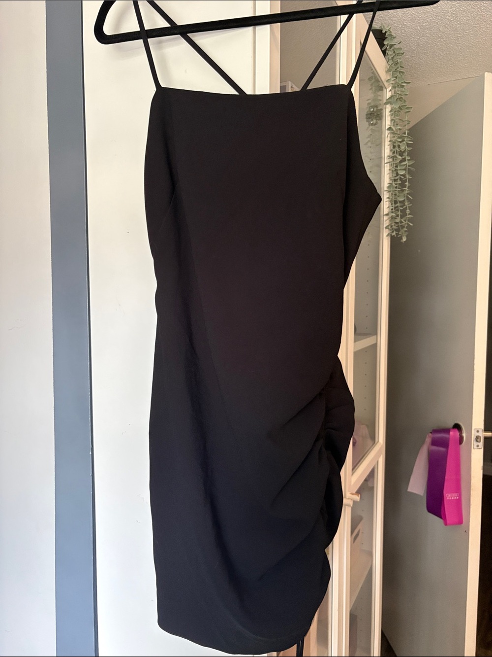 Black Slip Midi Dress with Side Ruching